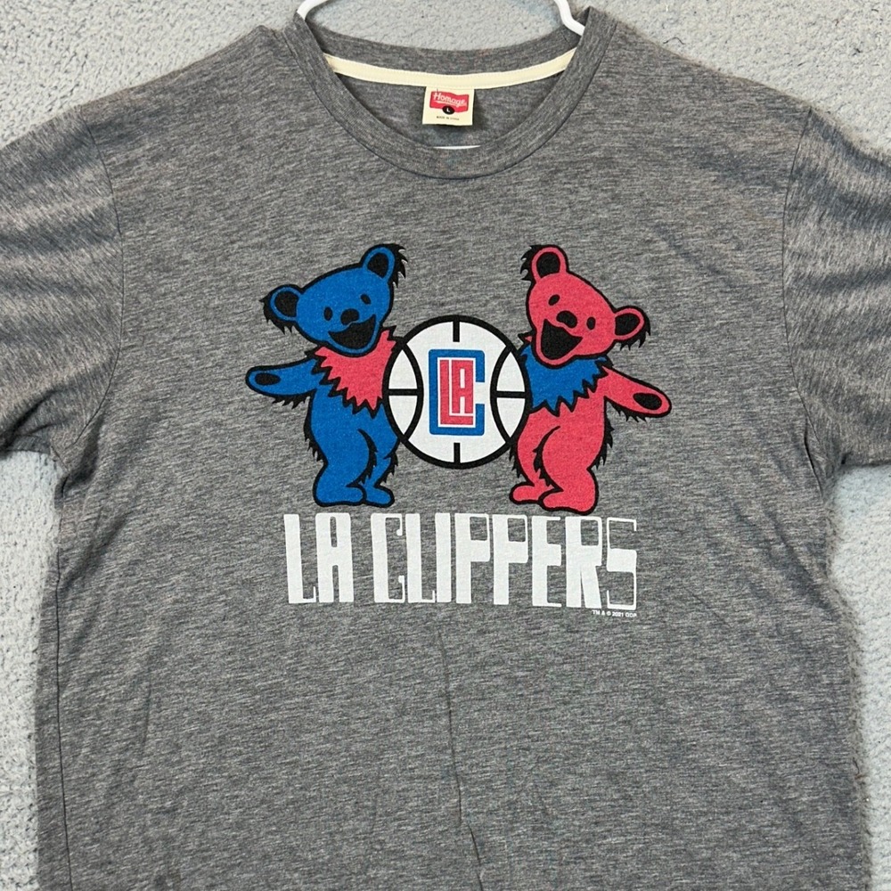 LA Clippers Homage T-Shirt Mens Large Grey NBA Basketball Grateful Dead Tee EUC